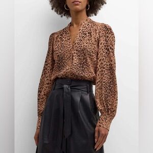 Brochu Walker Ember Animal Print Button-Down Blouse Long Sleeve Sz XS